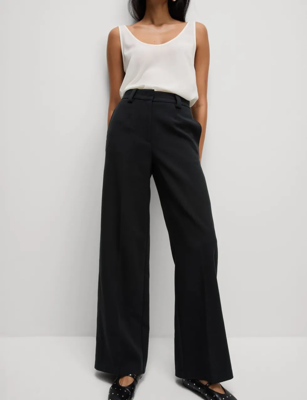 Crepe Tab Detail Wide Leg Trousers