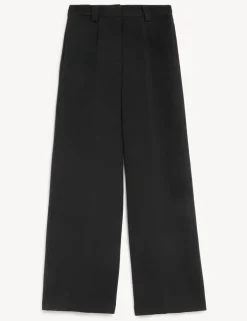 Crepe Tab Detail Wide Leg Trousers