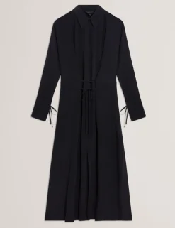 Crepe Tie Detail Midi Shirt Dress