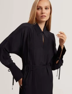 Crepe Tie Detail Midi Shirt Dress