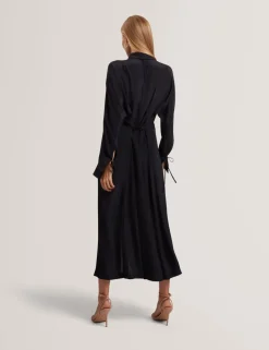 Crepe Tie Detail Midi Shirt Dress