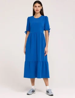 Crepe Tie Detail Tiered Midi Dress