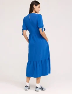 Crepe Tie Detail Tiered Midi Dress