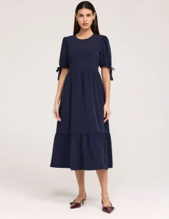 Crepe Tie Detail Tiered Midi Dress