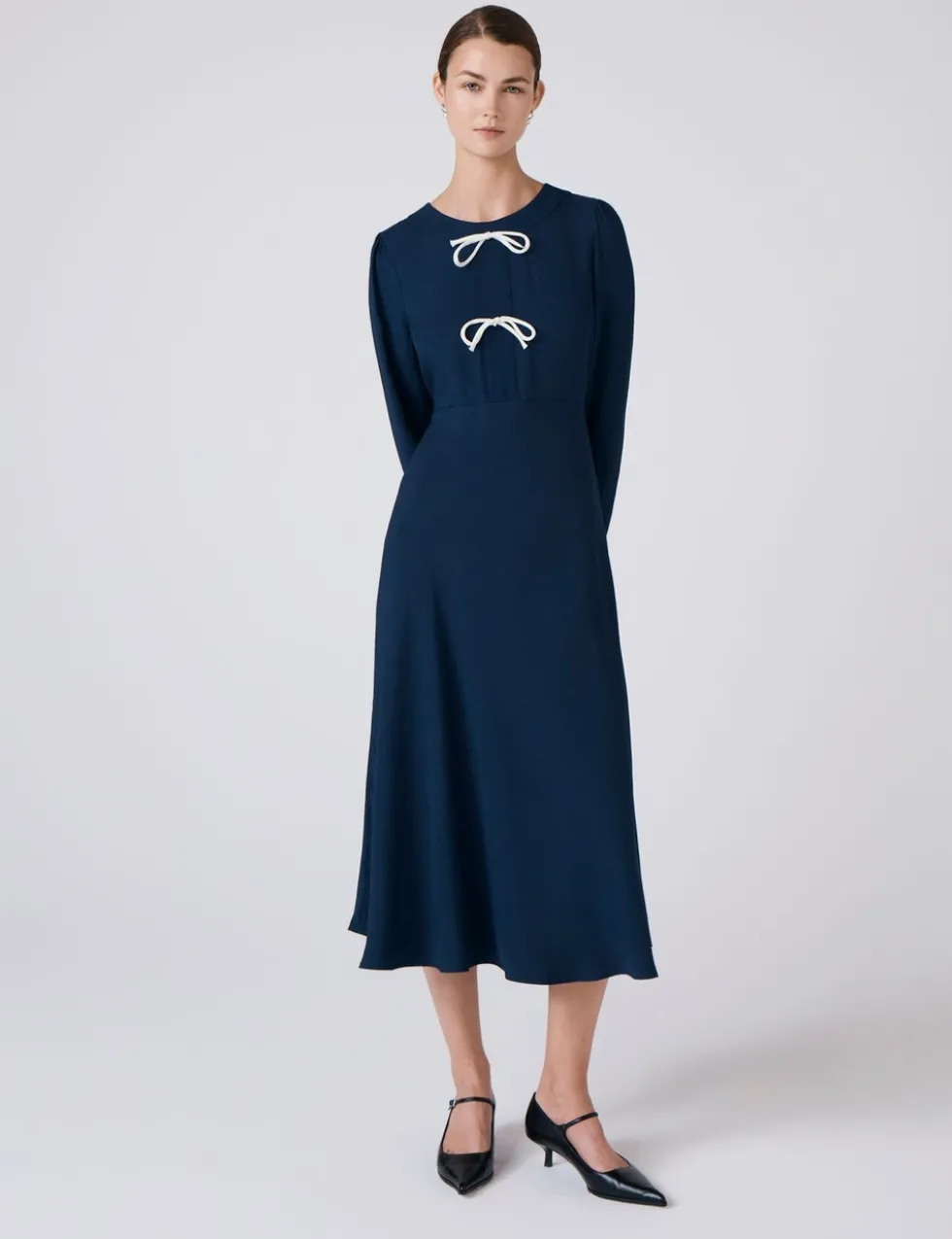Crepe Tie Front Midi Skater Dress