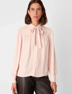 Crepe Tie Neck Button Through Blouse