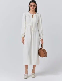 Crepe Tie Neck Midi Smock Dress