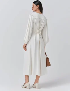 Crepe Tie Neck Midi Smock Dress