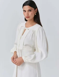 Crepe Tie Neck Midi Smock Dress