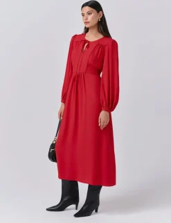 Crepe Tie Neck Midi Smock Dress