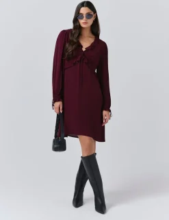 Crepe V-Neck Frill Detail Mini Dress