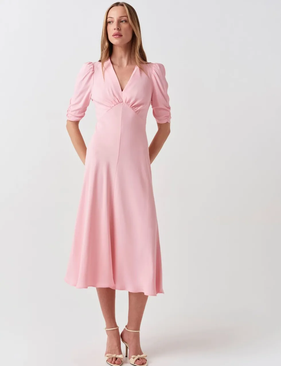 Crepe V-Neck Midi Tea Dress
