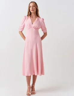 Crepe V-Neck Midi Tea Dress