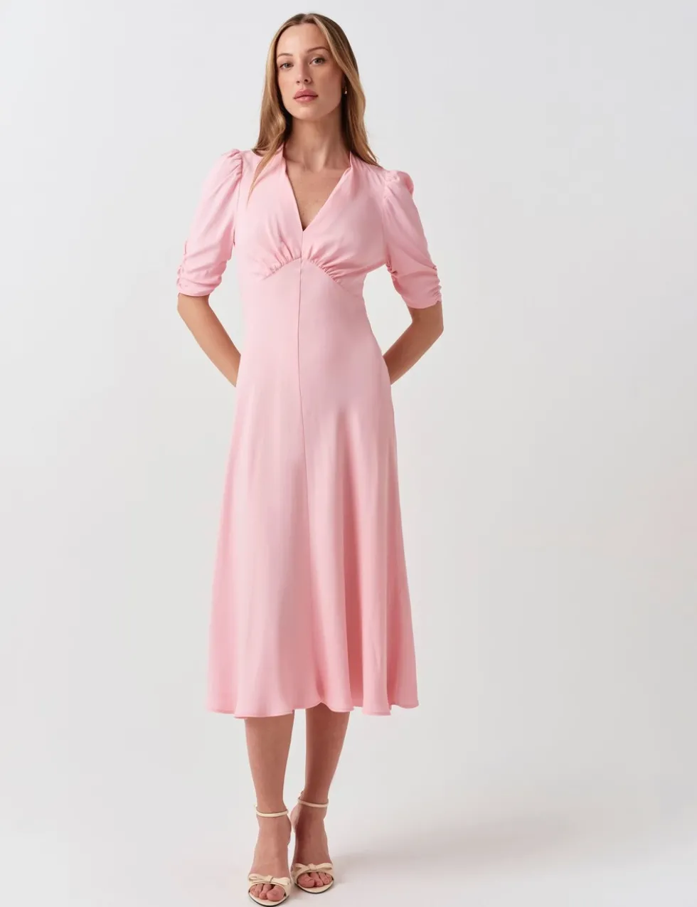 Crepe V-Neck Midi Tea Dress