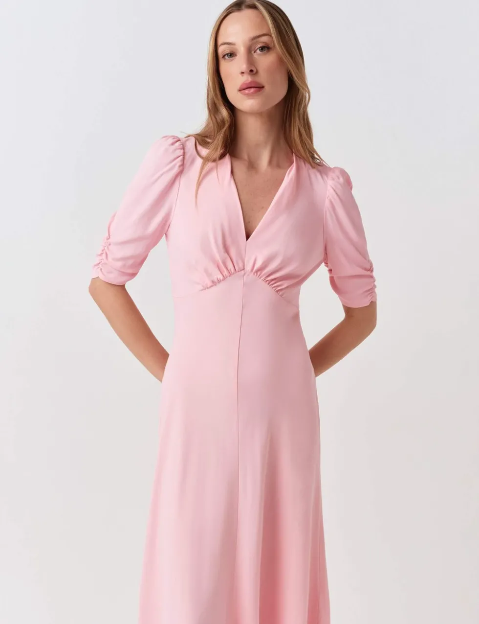 Crepe V-Neck Midi Tea Dress