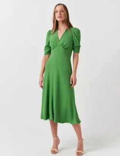 Crepe V-Neck Midi Tea Dress