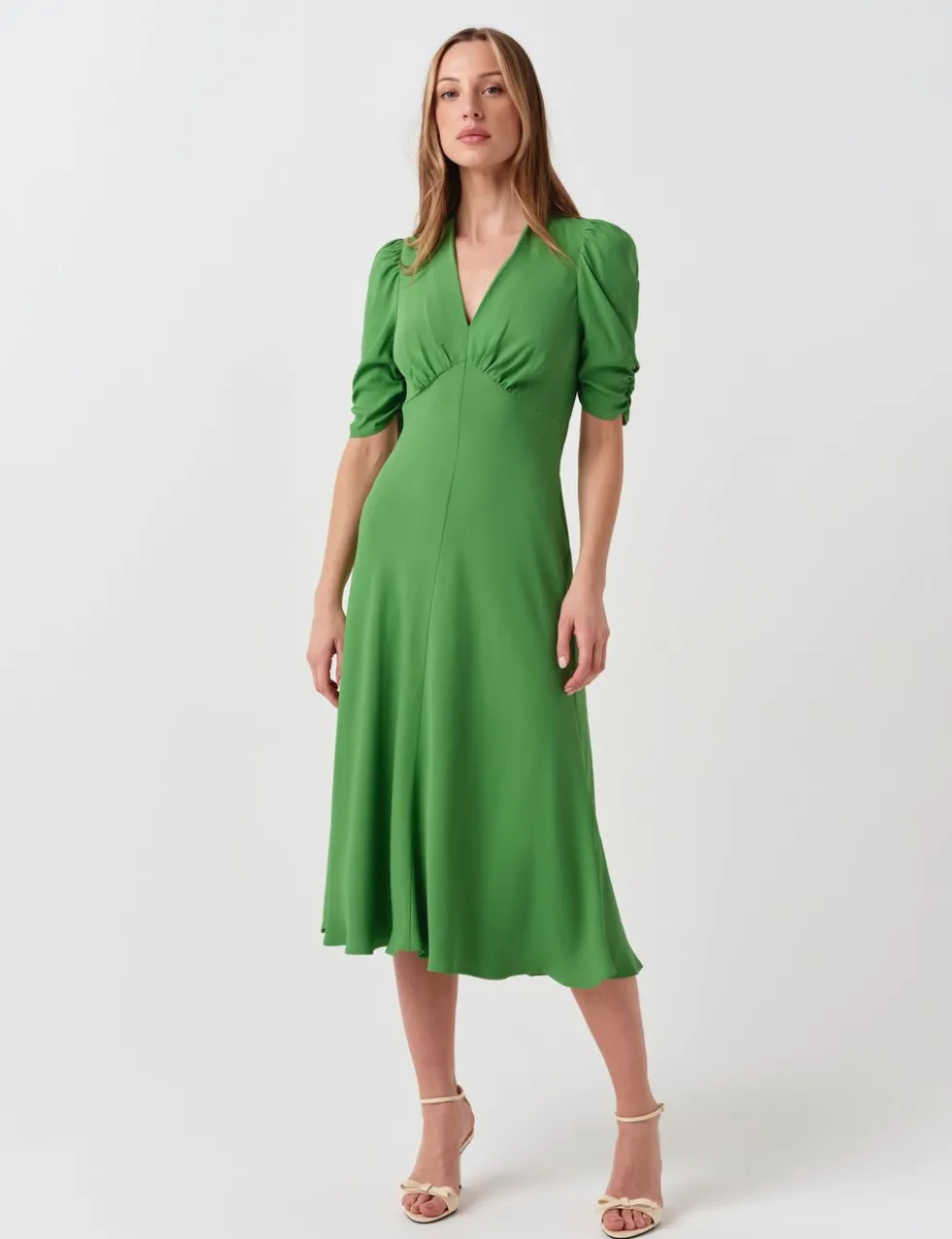 Crepe V-Neck Midi Tea Dress