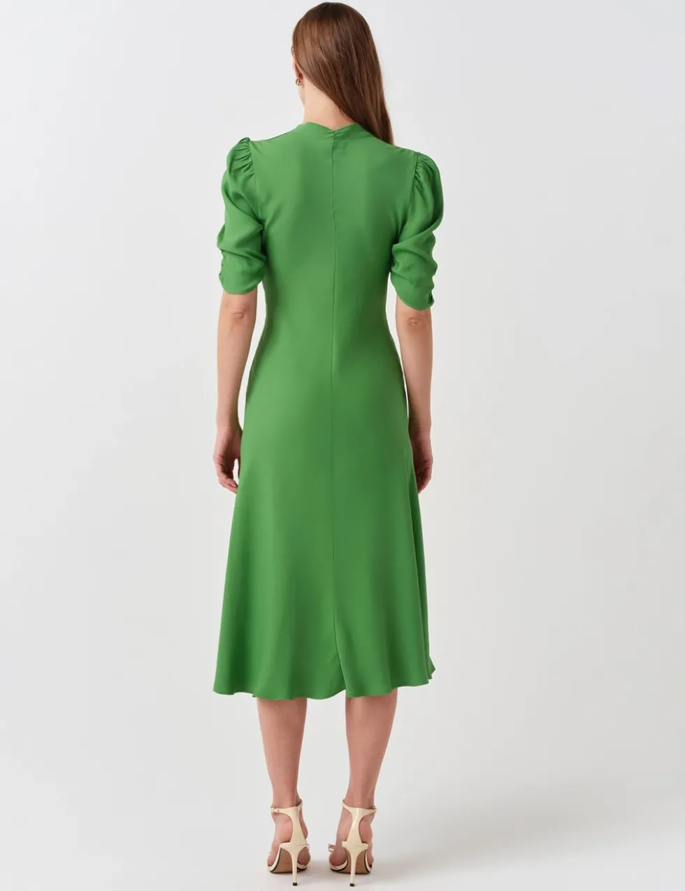 Crepe V-Neck Midi Tea Dress