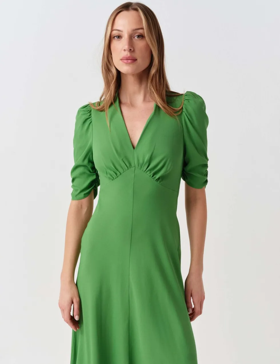 Crepe V-Neck Midi Tea Dress