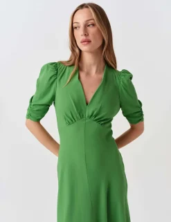 Crepe V-Neck Midi Tea Dress