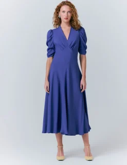 Crepe V-Neck Midi Tea Dress