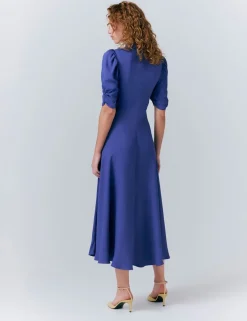 Crepe V-Neck Midi Tea Dress