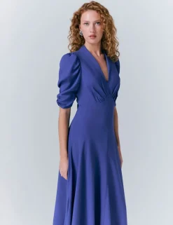 Crepe V-Neck Midi Tea Dress