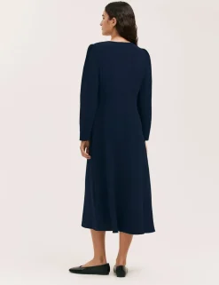 Crepe V-Neck Midi Waisted Dress