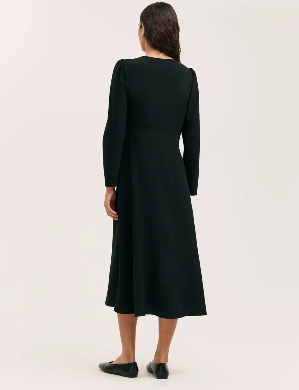Crepe V-Neck Midi Waisted Dress