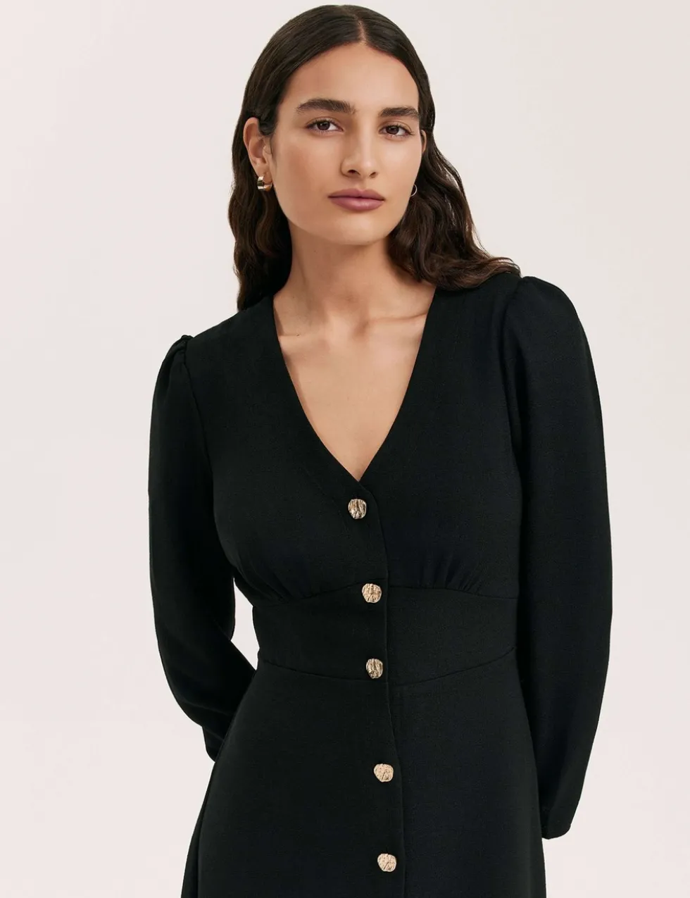 Crepe V-Neck Midi Waisted Dress