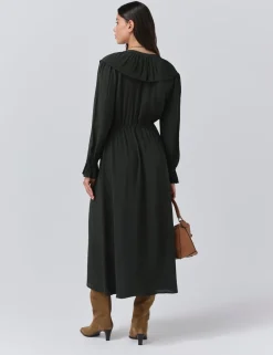 Crepe V-Neck Tie Waist Midi Dress
