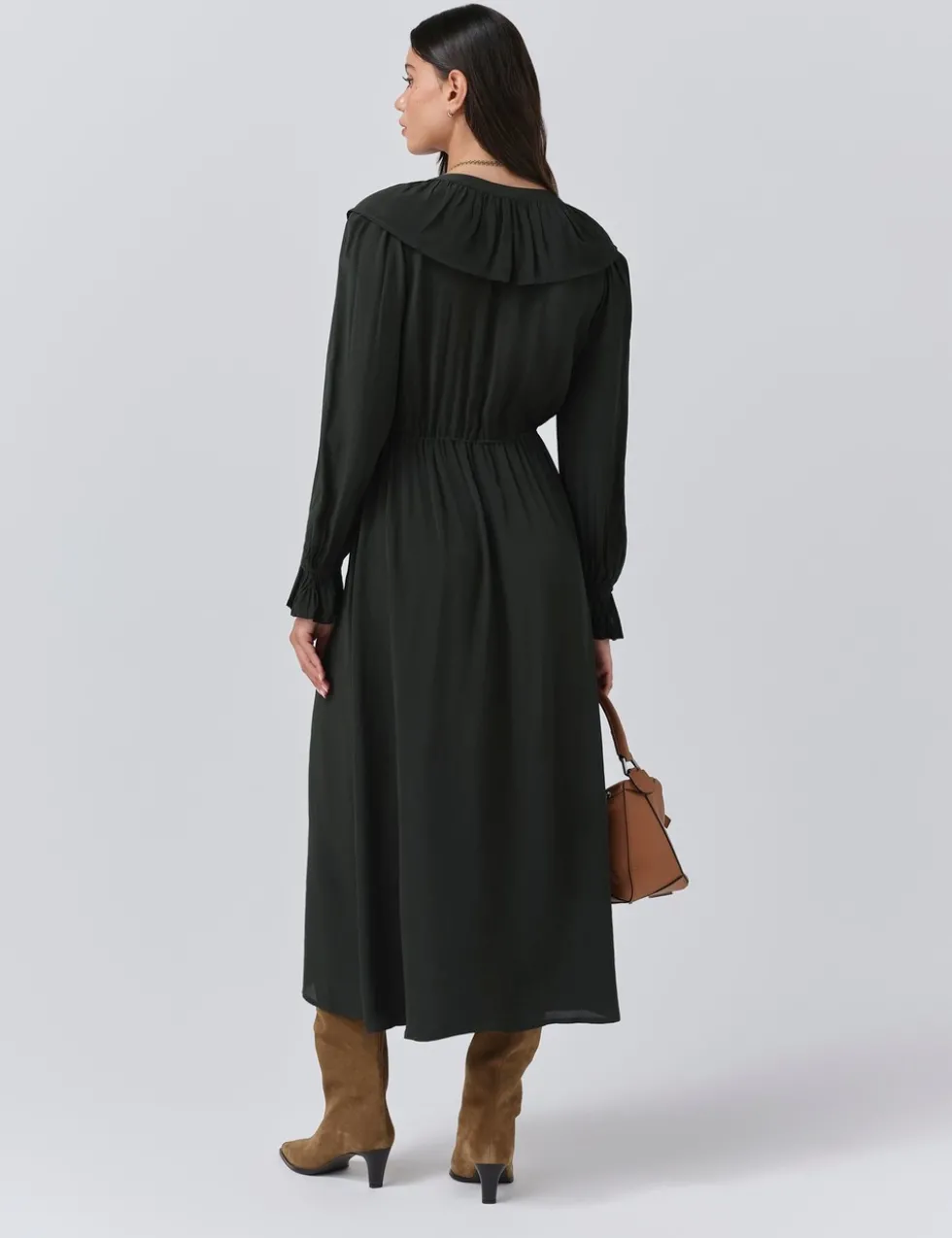 Crepe V-Neck Tie Waist Midi Dress