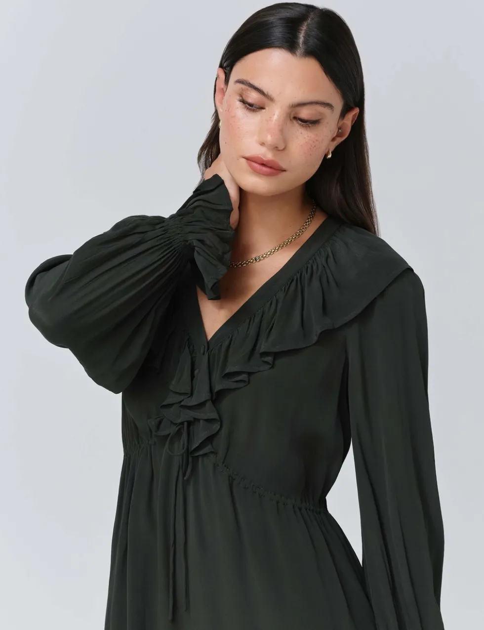 Crepe V-Neck Tie Waist Midi Dress