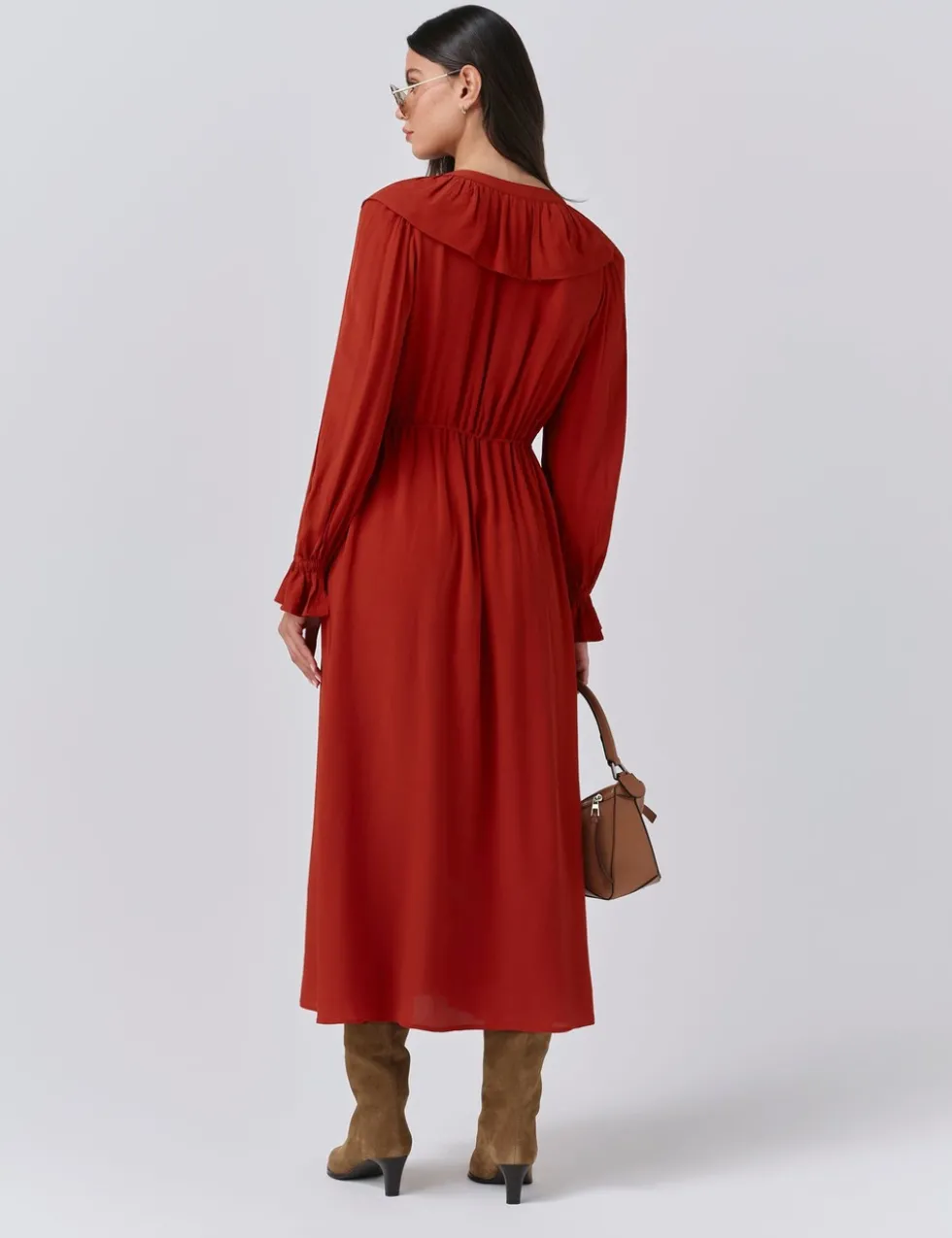 Crepe V-Neck Tie Waist Midi Dress