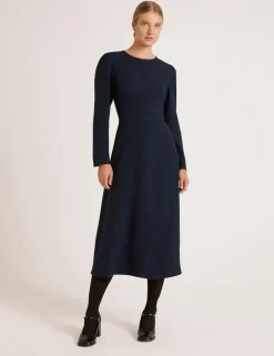 Crepe Zip Front Midi Waisted Dress