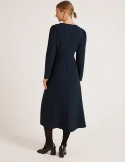 Crepe Zip Front Midi Waisted Dress