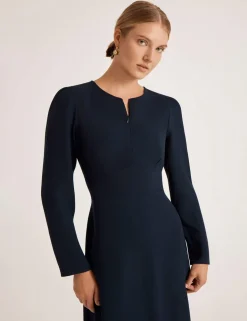 Crepe Zip Front Midi Waisted Dress