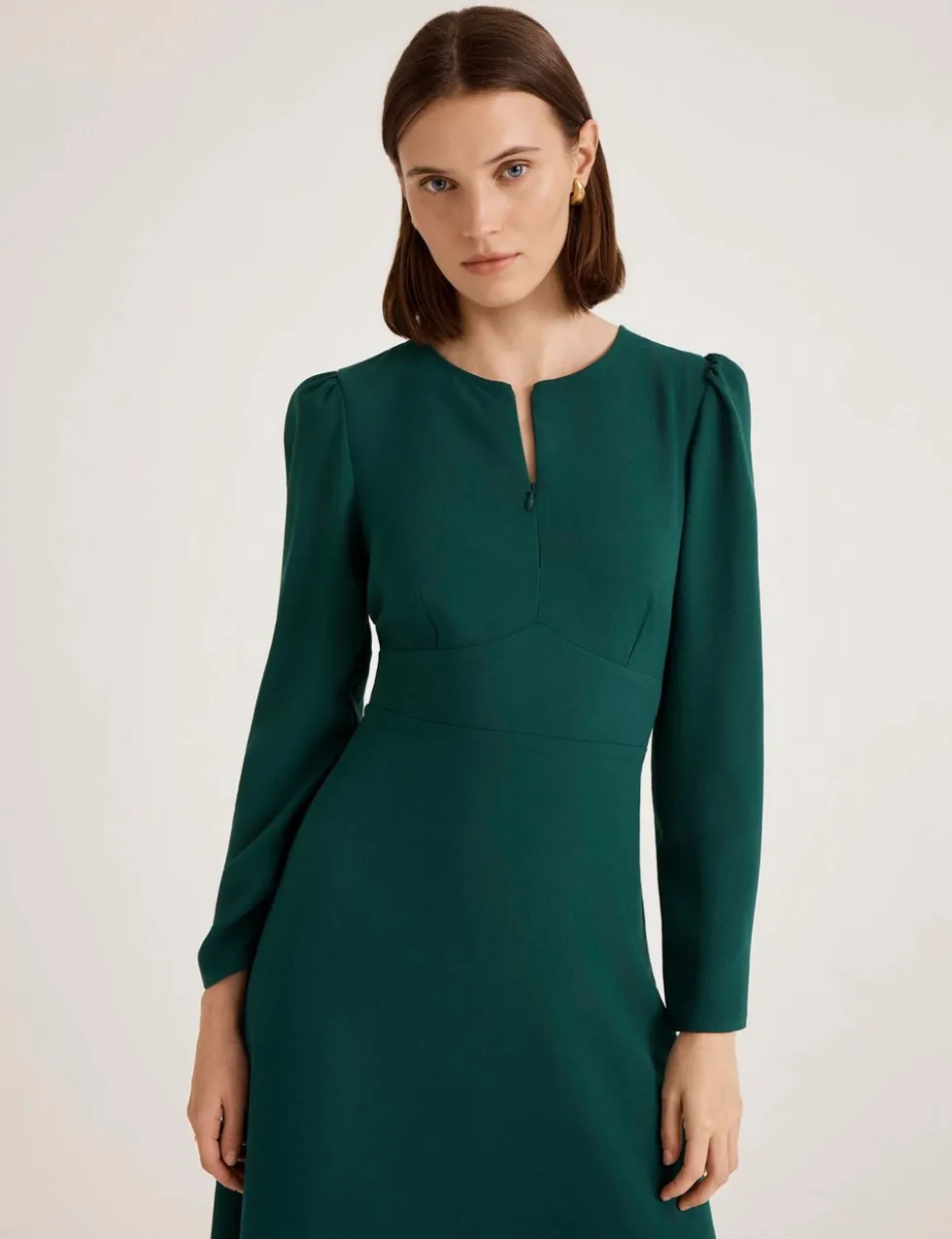 Crepe Zip Front Midi Waisted Dress