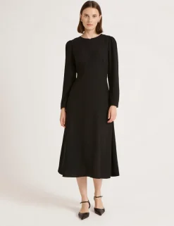 Crepe Zip Front Midi Waisted Dress