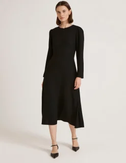Crepe Zip Front Midi Waisted Dress