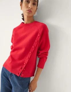 Crew Neck Button Detail Jumper