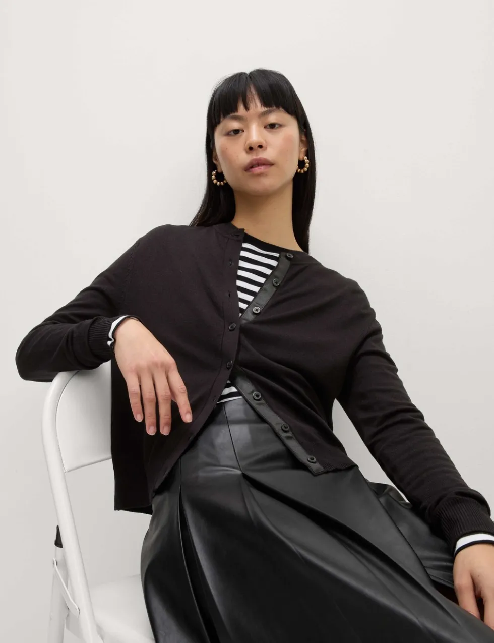 Crew Neck Button Front Cardigan