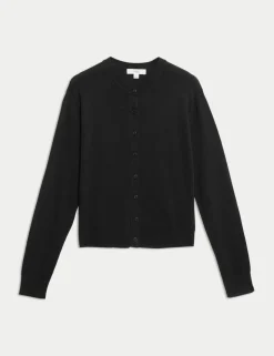 Crew Neck Button Front Cardigan