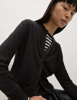 Crew Neck Button Front Cardigan