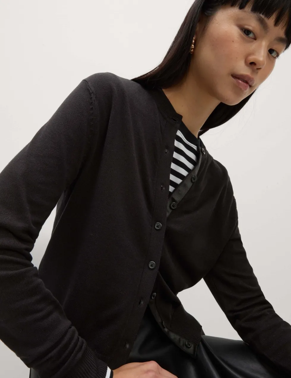 Crew Neck Button Front Cardigan