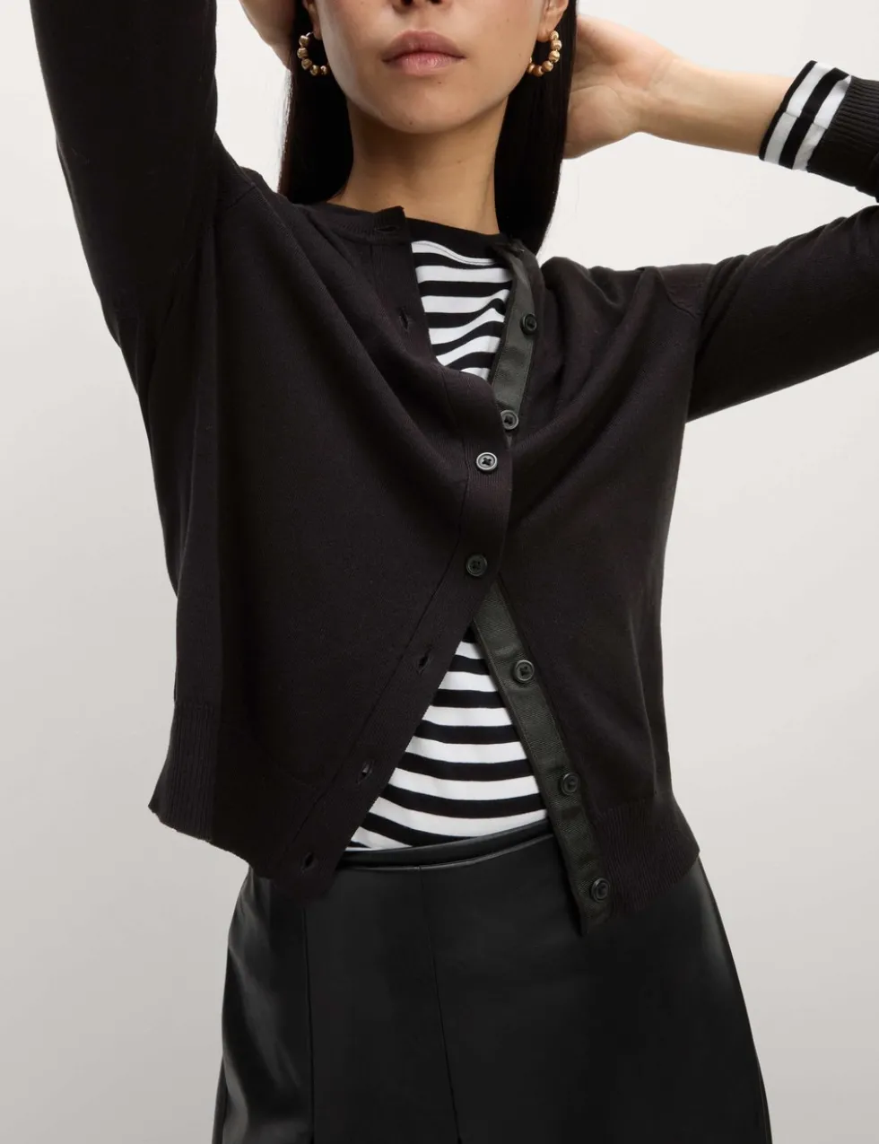 Crew Neck Button Front Cardigan
