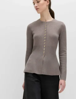 Crew Neck Peplum Slim Fit Cardigan