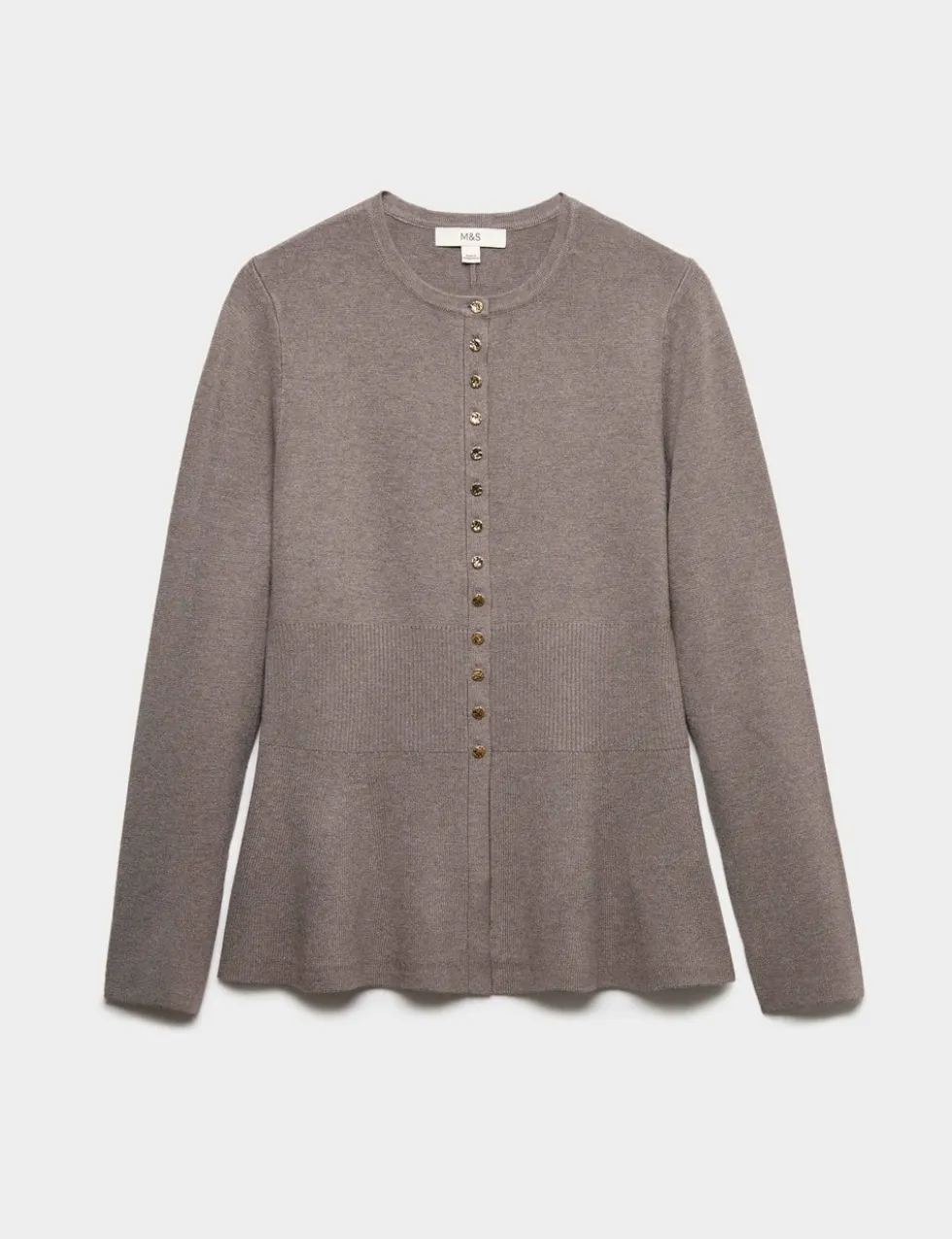 Crew Neck Peplum Slim Fit Cardigan