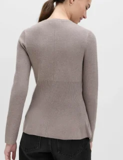 Crew Neck Peplum Slim Fit Cardigan