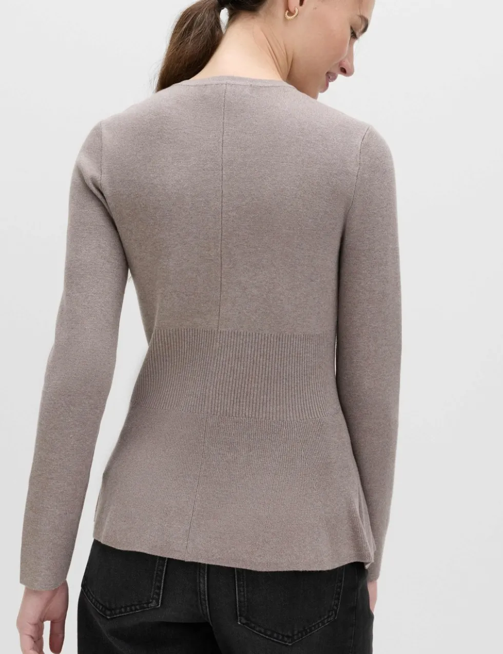 Crew Neck Peplum Slim Fit Cardigan